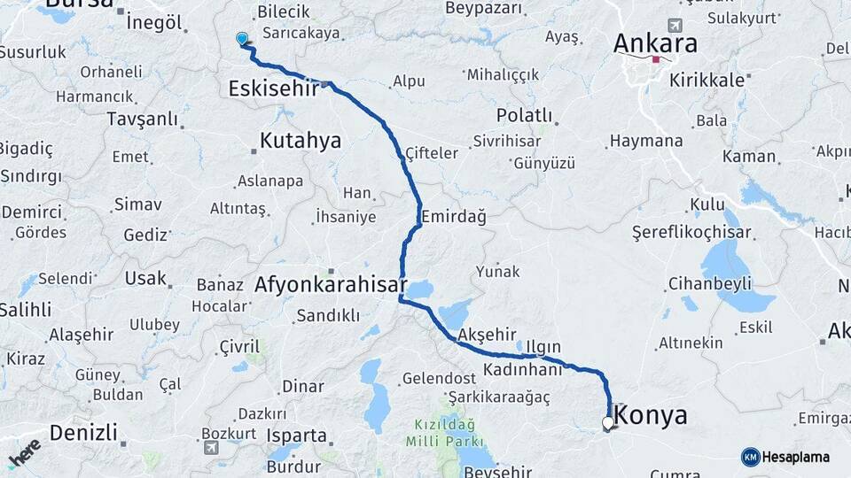 Bilecik Pazaryeri Konya Arası Kaç Km - Yol Haritası
