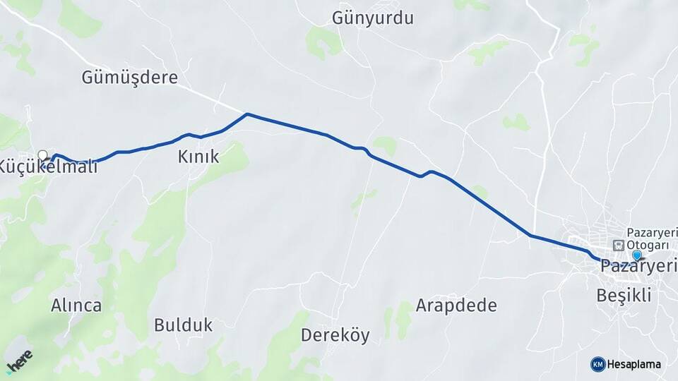 Bilecik Pazaryeri Küçükelmalı Pazaryeri Arası Kaç Km - Yol Haritası