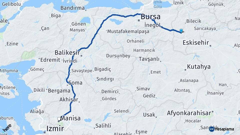 Bilecik Pazaryeri Manisa Arası Kaç Km - Yol Haritası