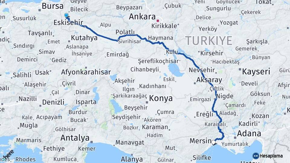 Bilecik Pazaryeri Mersin Arası Kaç Km - Yol Haritası