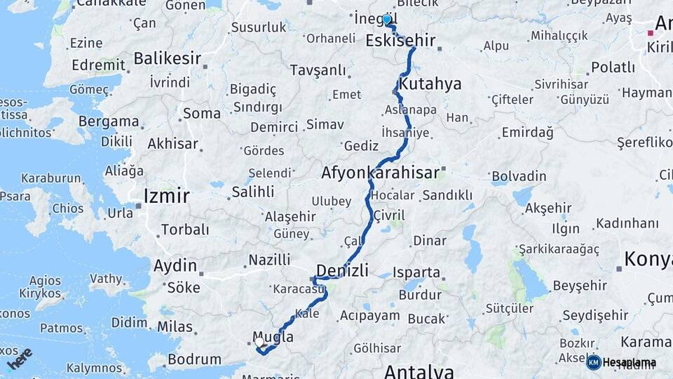 Bilecik Pazaryeri Muğla Arası Kaç Km - Yol Haritası