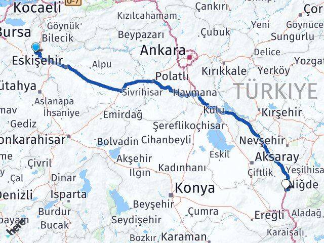 Bilecik Pazaryeri Niğde Arası Kaç Km - Yol Haritası