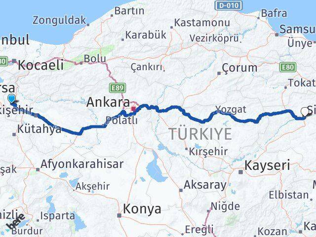 Bilecik Pazaryeri Sivas Arası Kaç Km - Yol Haritası