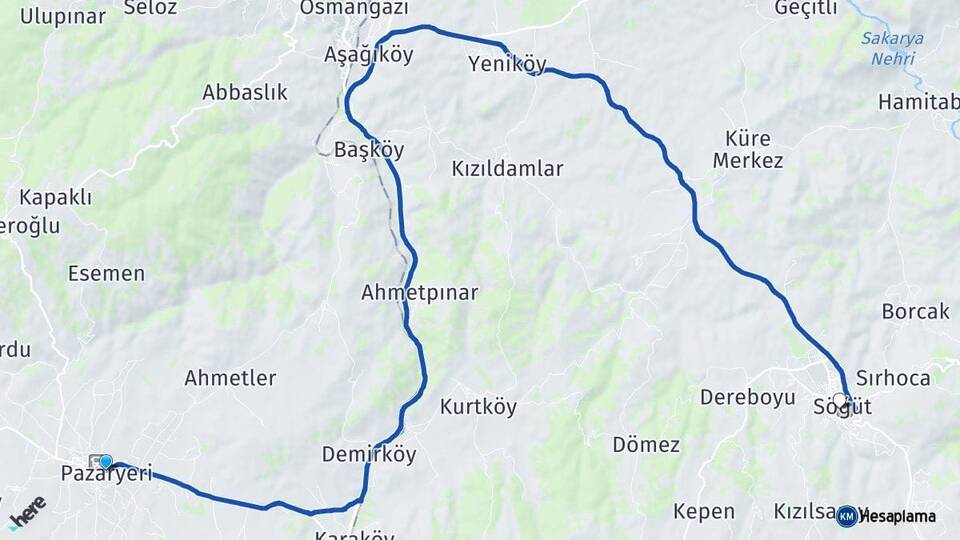 Bilecik Pazaryeri Söğüt Arası Kaç Km - Yol Haritası