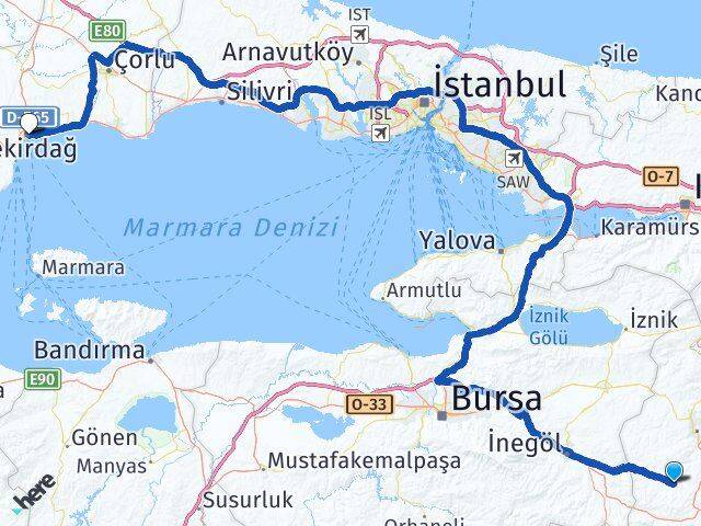 Bilecik Pazaryeri Tekirdağ Arası Kaç Km - Yol Haritası