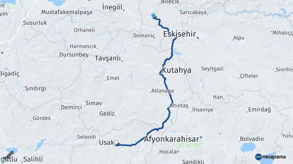 Bilecik Pazaryeri Uşak Arası Kaç Km - Yol Haritası
