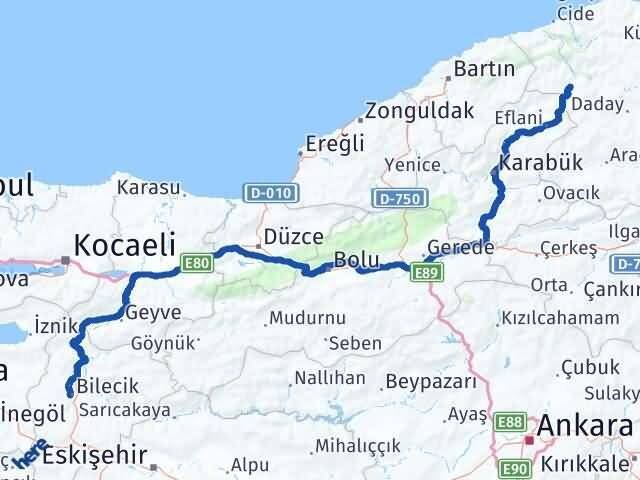 Bilecik Pınarbaşı Kastamonu Arası Kaç Km - Yol Haritası