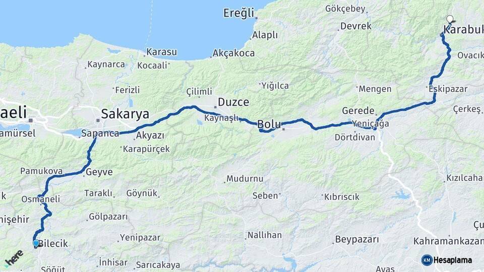 Bilecik Safranbolu Karabük Arası Kaç Km - Yol Haritası