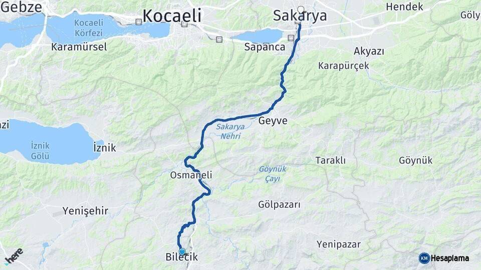 Bilecik Sakarya Arası Kaç Km - Yol Haritası