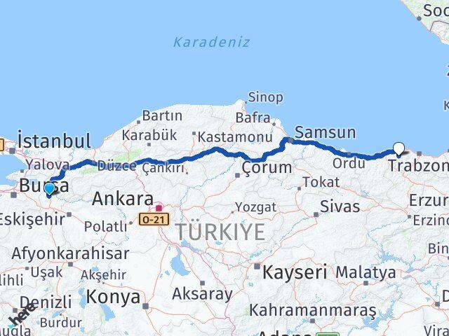Bilecik Şalpazarı Trabzon Arası Kaç Km - Yol Haritası