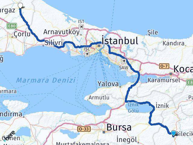 Bilecik Saray Tekirdağ Arası Kaç Km - Yol Haritası