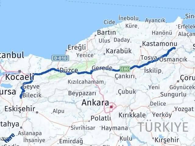 Bilecik Saraydüzü Sinop Arası Kaç Km - Yol Haritası