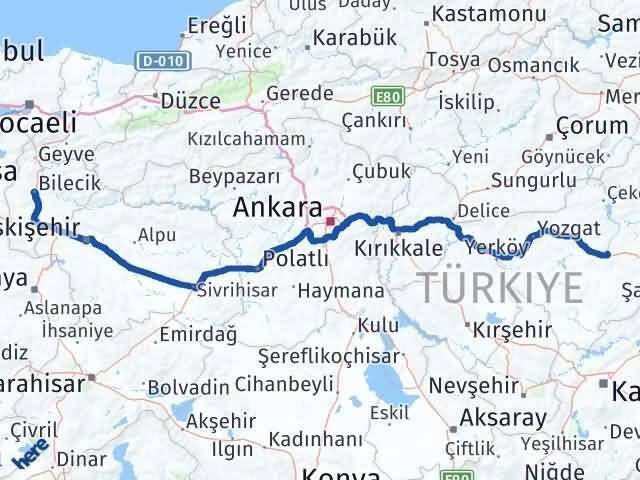 Bilecik Saraykent Yozgat Arası Kaç Km - Yol Haritası
