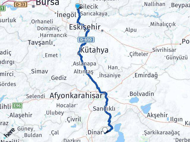 Bilecik Senirkent Isparta Arası Kaç Km - Yol Haritası
