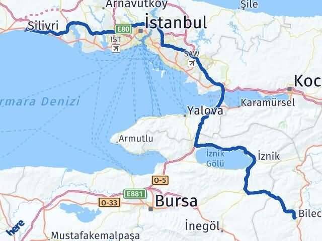 Bilecik Silivri İstanbul Arası Kaç Km - Yol Haritası