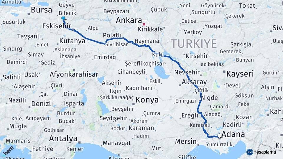 Bilecik Söğüt Adana Arası Kaç Km - Yol Haritası