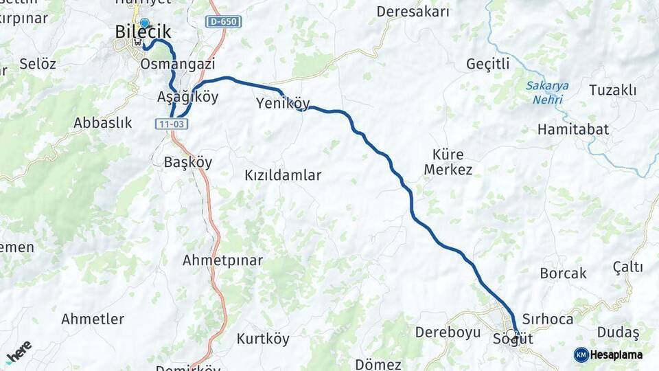 Bilecik Söğüt Arası Kaç Km - Yol Haritası