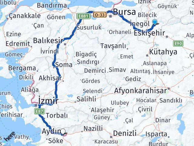 Bilecik Söğüt Aydın Arası Kaç Km - Yol Haritası