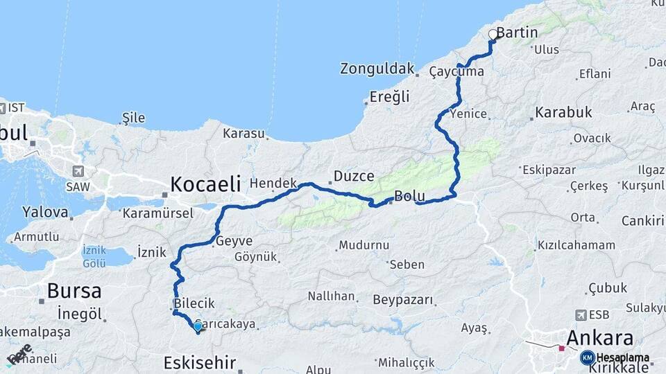Bilecik Söğüt Bartın Arası Kaç Km - Yol Haritası