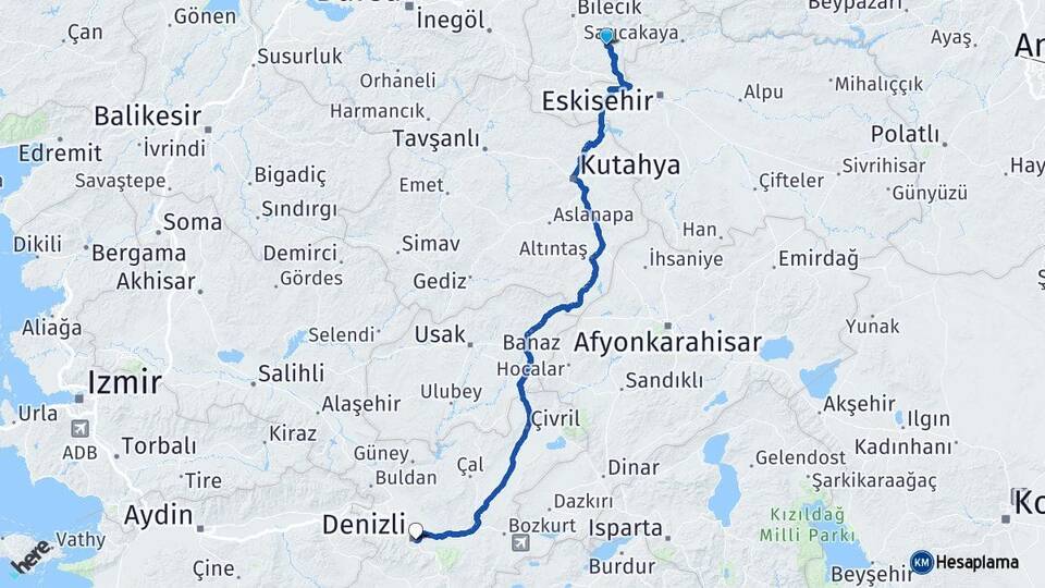 Bilecik Söğüt Denizli Arası Kaç Km - Yol Haritası