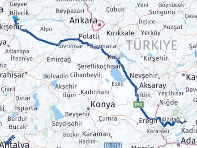 Bilecik Söğüt Gireğiyeniköy Aladağ Adana Arası Kaç Km - Yol Haritası