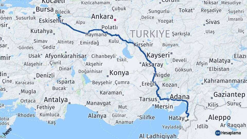 Bilecik Söğüt Hatay Arası Kaç Km - Yol Haritası