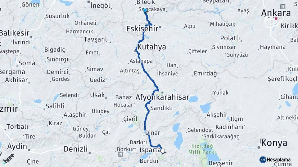Bilecik Söğüt Isparta Arası Kaç Km - Yol Haritası