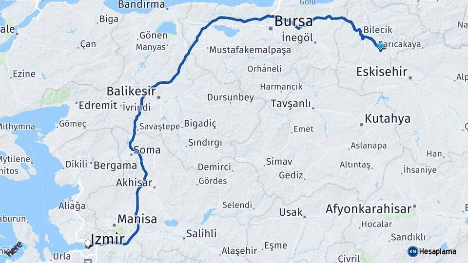 Bilecik Söğüt İzmir Arası Kaç Km - Yol Haritası