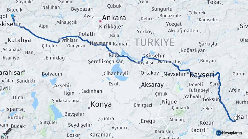 Bilecik Söğüt Kahramanmaraş Arası Kaç Km - Yol Haritası