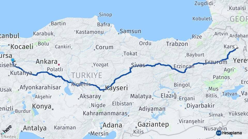 Bilecik Söğüt Kars Arası Kaç Km - Yol Haritası
