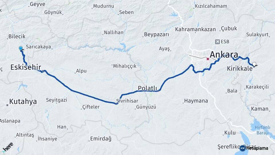 Bilecik Söğüt Kırıkkale Arası Kaç Km - Yol Haritası