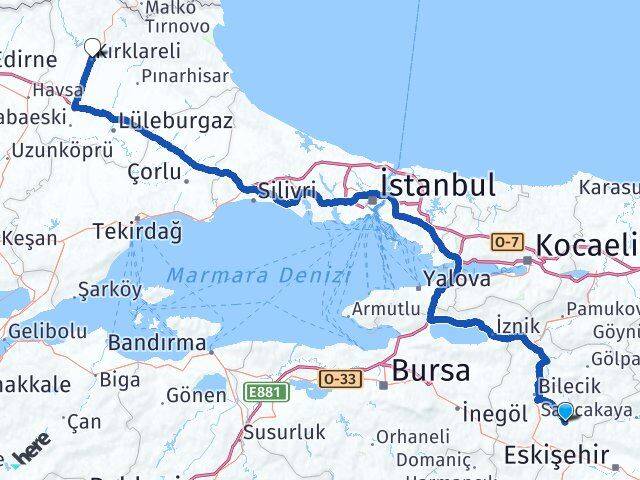 Bilecik Söğüt Kırklareli Arası Kaç Km - Yol Haritası