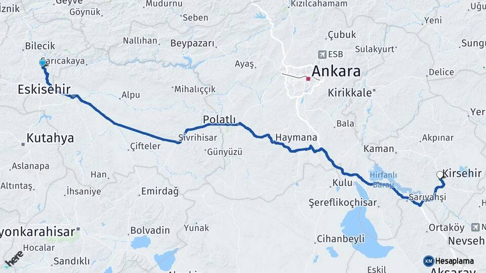 Bilecik Söğüt Kırşehir Arası Kaç Km - Yol Haritası