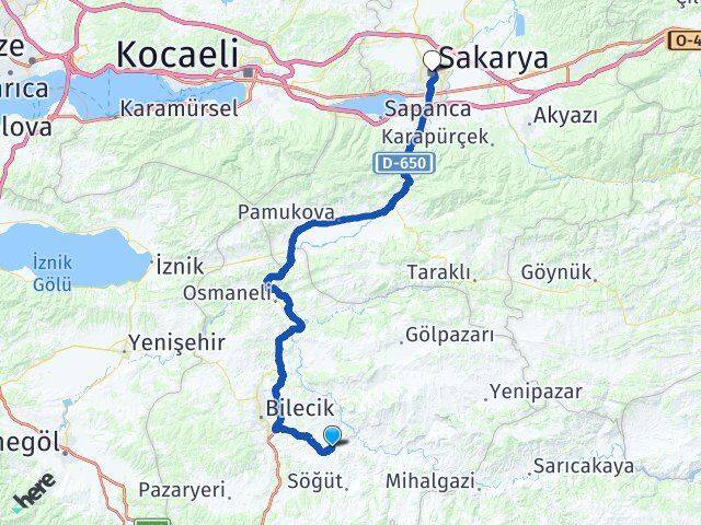 Bilecik Söğüt Küre Sakarya Arası Kaç Km - Yol Haritası