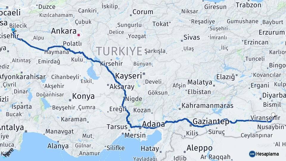Bilecik Söğüt Mardin Arası Kaç Km - Yol Haritası