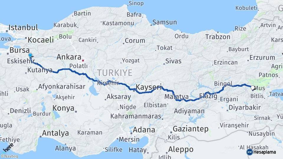 Bilecik Söğüt Muş Arası Kaç Km - Yol Haritası