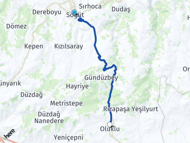 Bilecik Söğüt Oluklu Söğüt Arası Kaç Km - Yol Haritası