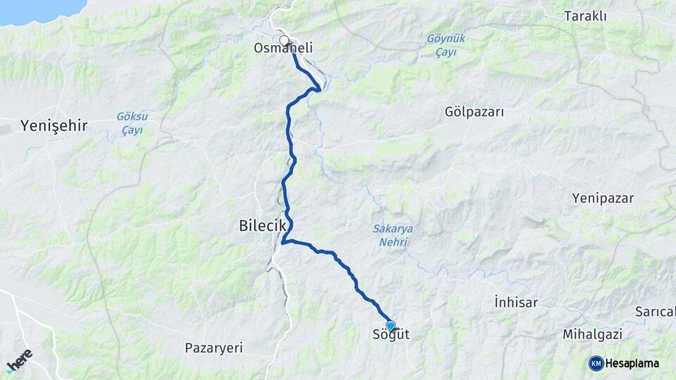 Bilecik Söğüt Osmaneli Arası Kaç Km - Yol Haritası