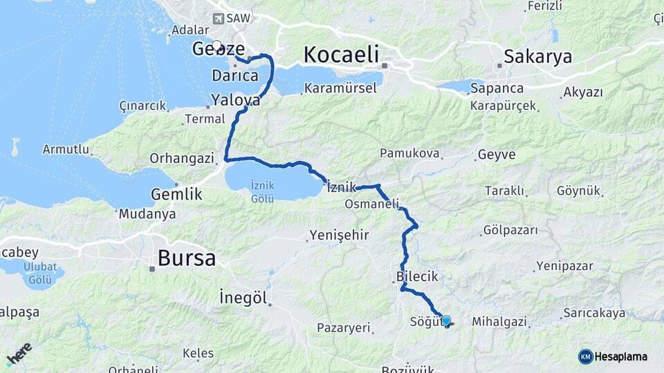 Bilecik Söğüt Tuzla İstanbul Arası Kaç Km - Yol Haritası