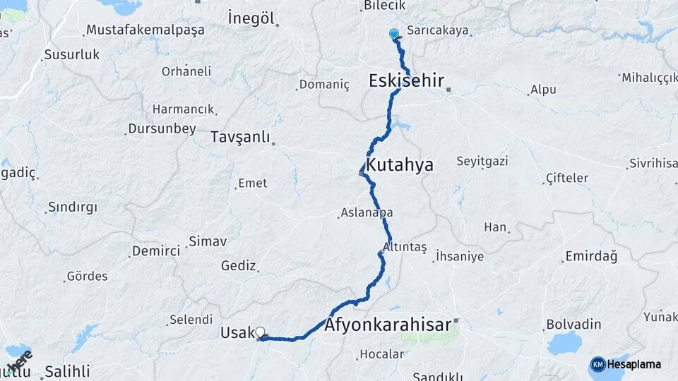 Bilecik Söğüt Uşak Arası Kaç Km - Yol Haritası