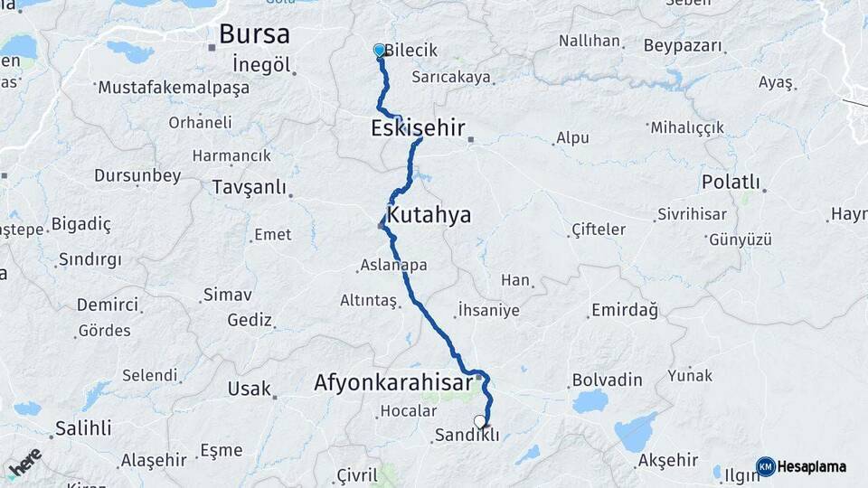 Bilecik Şuhut Afyonkarahisar Arası Kaç Km - Yol Haritası