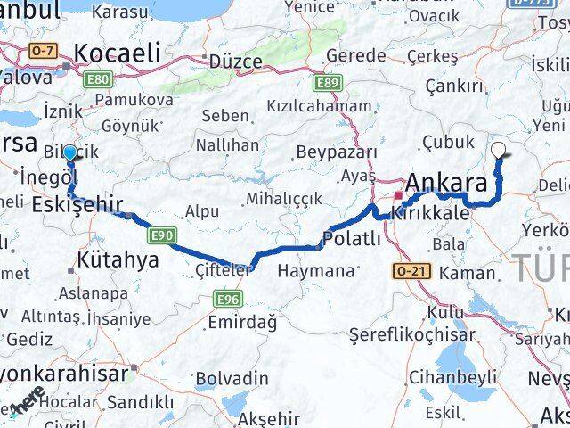 Bilecik Sulakyurt Kırıkkale Arası Kaç Km - Yol Haritası