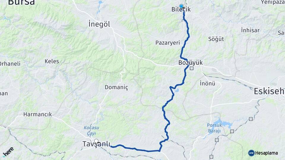Bilecik Tavşanlı Kütahya Arası Kaç Km - Yol Haritası