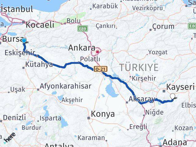 Bilecik Tomarza Kayseri Arası Kaç Km - Yol Haritası