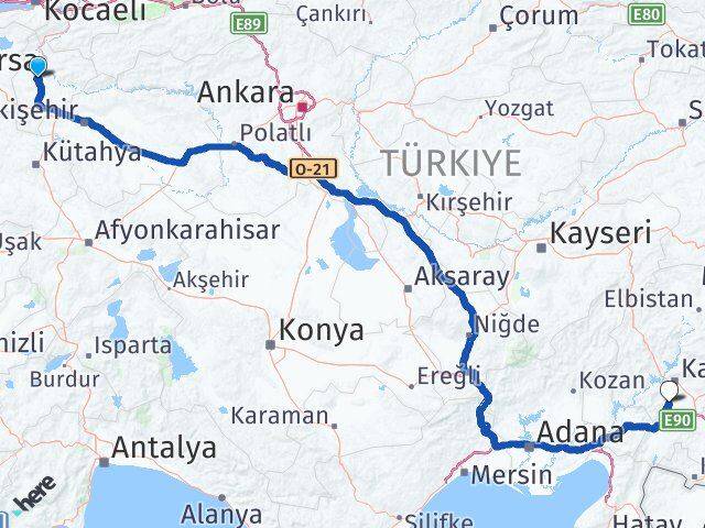 Bilecik Türkoğlu Kahramanmaraş Arası Kaç Km - Yol Haritası