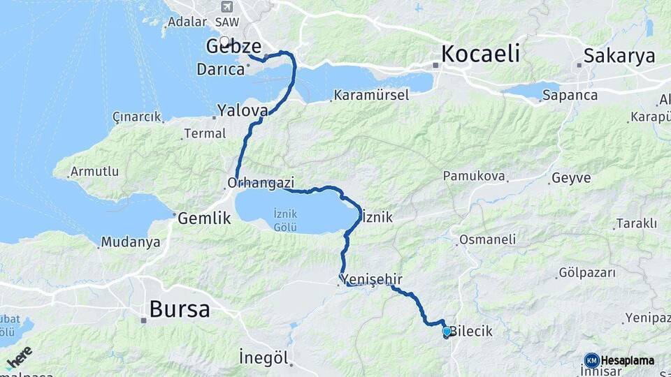 Bilecik Tuzla İstanbul Arası Kaç Km - Yol Haritası
