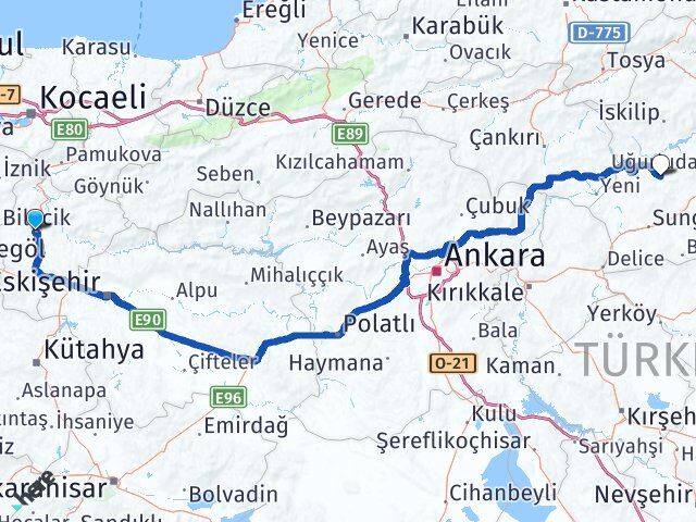 Bilecik Uğurludağ Çorum Arası Kaç Km - Yol Haritası