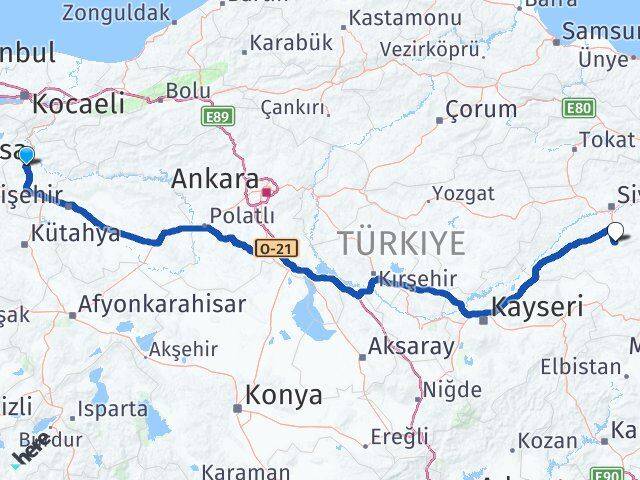 Bilecik Ulaş Sivas Arası Kaç Km - Yol Haritası