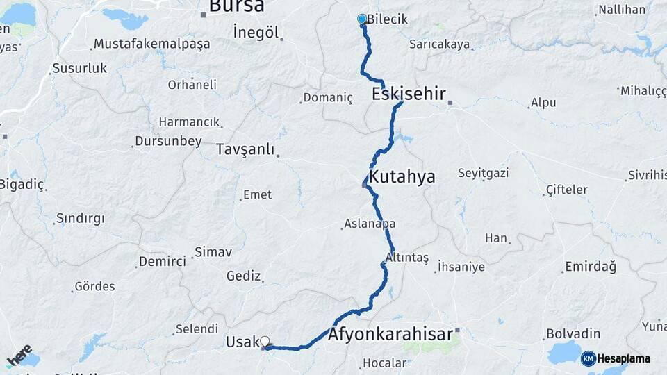 Bilecik Uşak Arası Kaç Km - Yol Haritası