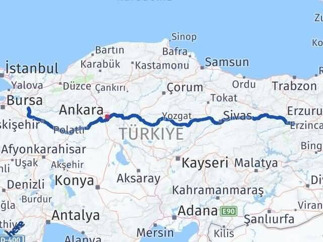 Bilecik Üzümlü Erzincan Arası Kaç Km - Yol Haritası